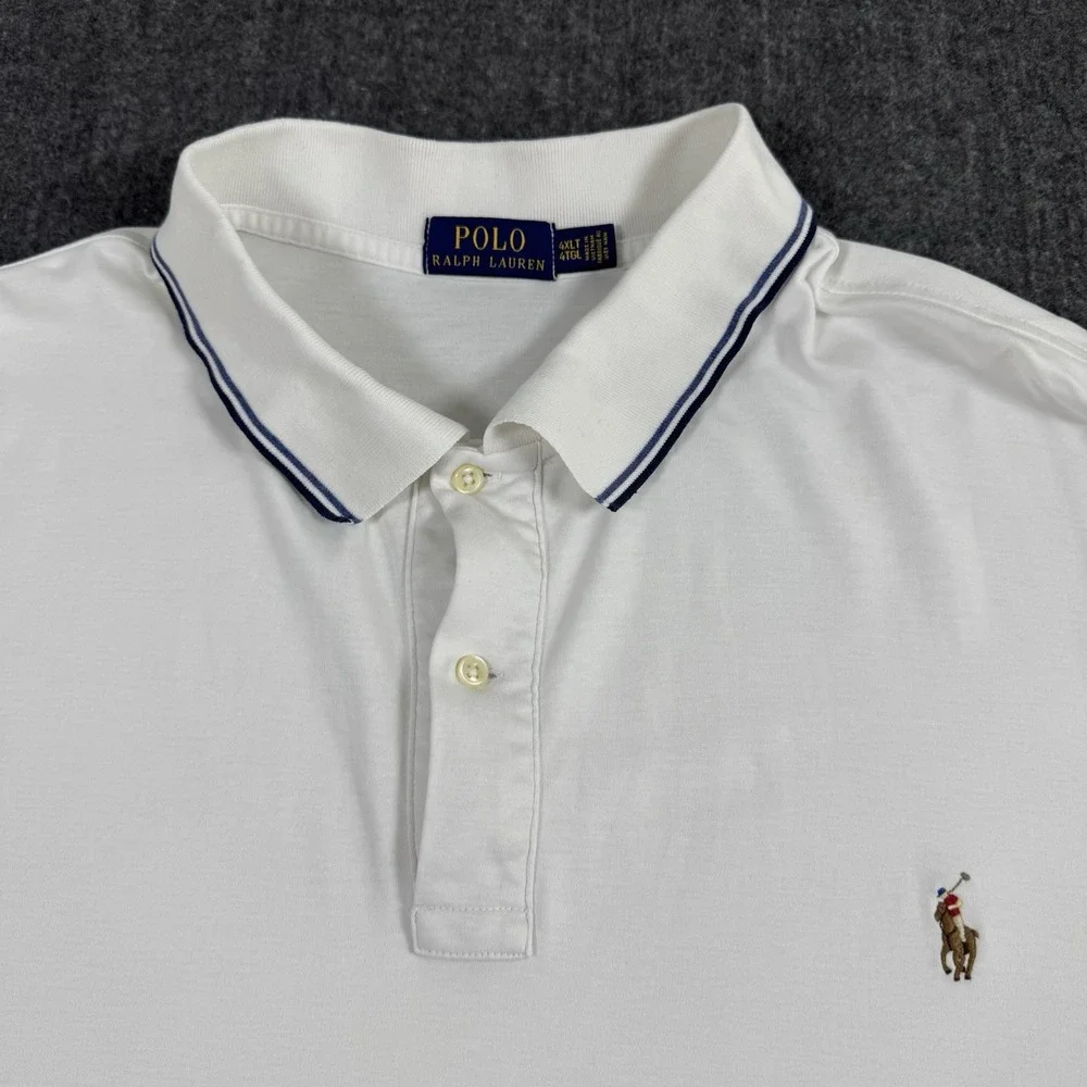 Polo Ralph Lauren Men's Polo Shirt 4XLT Big Tall White Navy Trim Pony